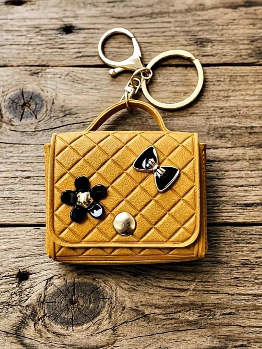 Quilted Mini Bag in Yellow & Black keychain brand new in package